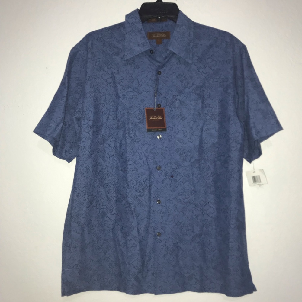 NWT Tasso Elba Silk Linen Short Sleeve Button Up